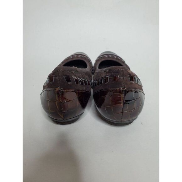 Vaneli Brown Suede and Patent Crocodile Detail Ballet Flats Narrow - Picture 5 of 7